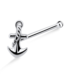 Roped Anchor Shaped Silver Bone Nose Stud NSKD-1035